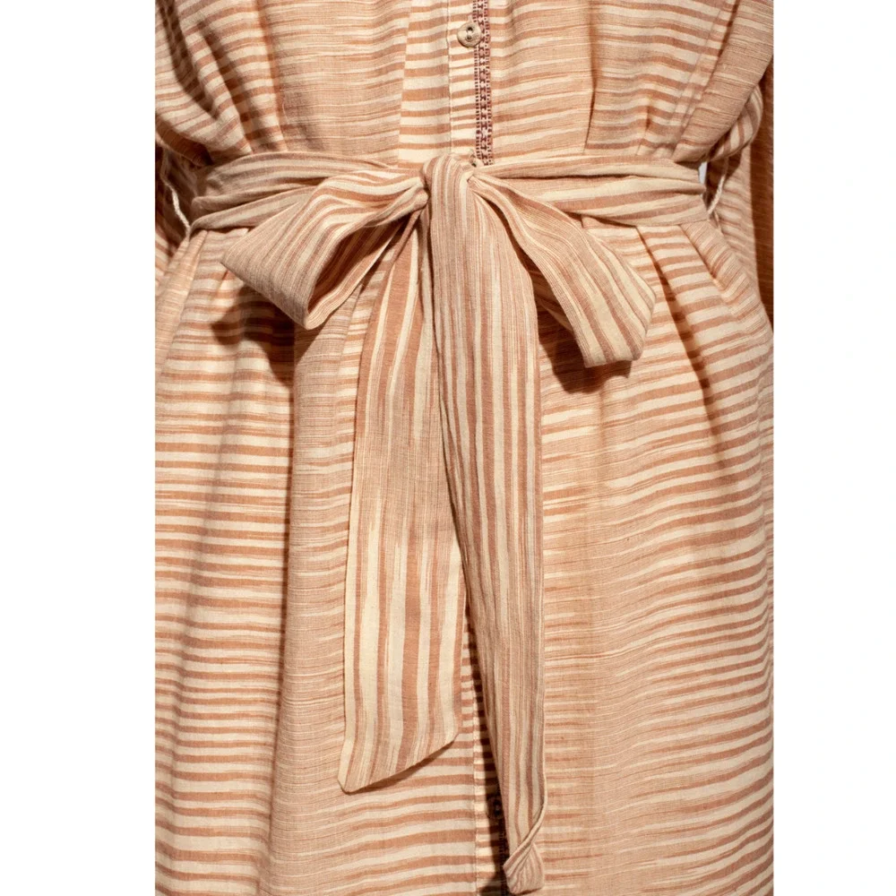 NEW Ulla Johnson Fiora Striped Shirt Dress Medium Sz 8 Beige Tan Brown Feminine